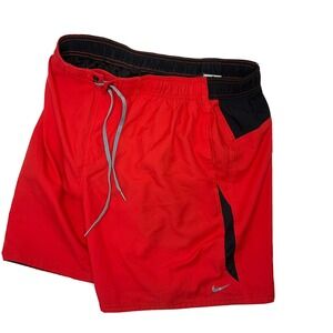 Nike Board Shorts Swim Trunks‎ Lined Flat Front Bright Red Swoosh Men Sz Large